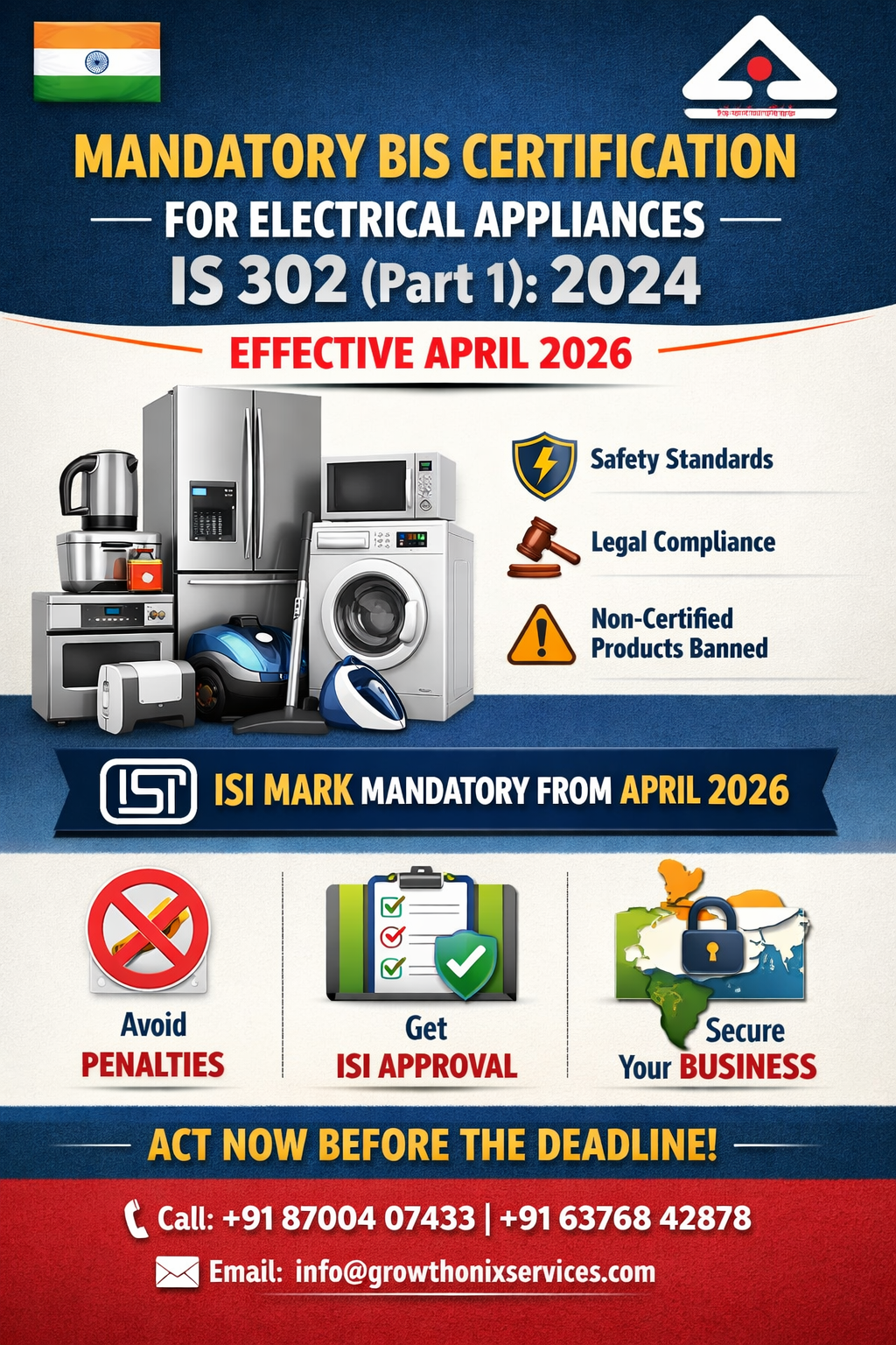 Mandatory BIS Certification for Electrical Appliances under IS 302 (Part 1): 2024 – Effective April 2026